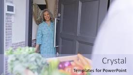  Presentation with online grocery shopping - Presentation enhanced with happy-senior-caucasian-women-opening background and a light blue colored foreground