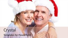  Presentation with senior couple - Audience pleasing slide deck consisting of happy senior christmas santa couple backdrop and a coral colored foreground