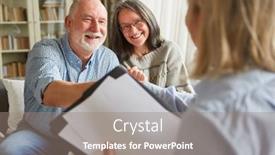  Presentation with contract - PPT theme enhanced with happy-senior-couple-and-consultant background and a gray colored foreground