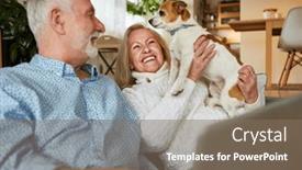  Presentation with senior living - Slide deck enhanced with happy-senior-couple-as-pensioners background and a violet colored foreground