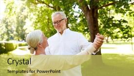  Presentation with old age - Beautiful presentation theme featuring happy senior couple dancing waltz backdrop and a  colored foreground