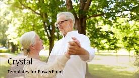  Presentation with waltz - Audience pleasing PPT theme consisting of happy senior couple dancing waltz backdrop and a  colored foreground