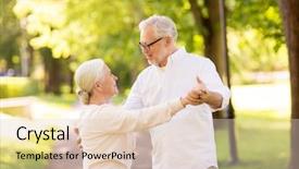  Presentation with old age - Beautiful slide set featuring happy senior couple dancing waltz backdrop and a lemonade colored foreground