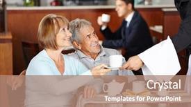  Presentation with college coffee shop - Audience pleasing presentation theme consisting of happy senior couple drinking coffee backdrop and a coral colored foreground