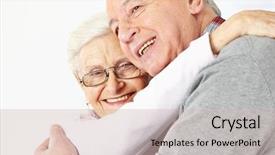 Presentation with old couple - PPT theme featuring happy senior couple embracing each background and a soft green colored foreground