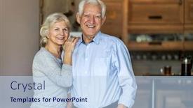  Presentation with senior couple - Colorful PPT layouts enhanced with happy-senior-couple-embracing backdrop and a light blue colored foreground