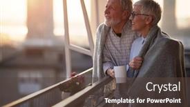  Presentation with good morning couple bed - Colorful PPT theme enhanced with happy-senior-couple-enjoying-morning backdrop and a tawny brown colored foreground