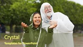  Presentation with rainfall - Slide set featuring happy senior couple enjoying rainfall background and a tawny brown colored foreground