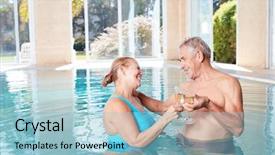  Presentation with senior spa - PPT theme with happy senior couple enjoying spa background and a light blue colored foreground