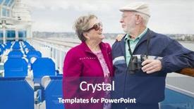 Presentation with cruise ship - Beautiful slide deck featuring happy senior couple enjoying the view from deck of a luxury passenger cruise ship backdrop and a ocean colored foreground