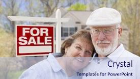  Presentation with senior couple - PPT theme featuring happy senior couple front background and a  colored foreground