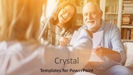  Presentation with pension - Slides with happy-senior-couple-getting-insurance background and a coral colored foreground