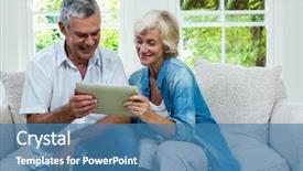  Presentation with active seniors senior couple - Slides with happy senior couple holding digital background and a teal colored foreground