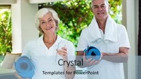  Presentation with senior citizen - PPT theme consisting of happy senior couple holding exercise background and a light blue colored foreground