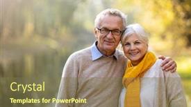  Presentation with senior couple - Audience pleasing presentation theme consisting of happy senior couple in autumn park backdrop and a tawny brown colored foreground