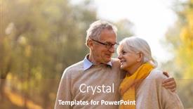  Presentation with senior couple - Presentation theme featuring elderly - happy senior couple in autumn background and a coral colored foreground
