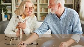  Presentation with senior couple - Slides enhanced with happy-senior-couple-in-bookkeeping background and a coral colored foreground