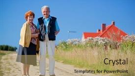  Presentation with senior couple - Audience pleasing PPT layouts consisting of happy senior couple in front backdrop and a coral colored foreground