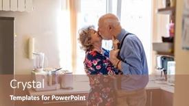  Presentation with active seniors senior couple - Colorful slide deck enhanced with happy-senior-couple-kissing backdrop and a coral colored foreground