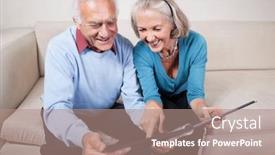  Presentation with senior couple - PPT theme consisting of happy-senior-couple-looking background and a coral colored foreground