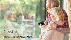  Presentation with senior couple - PPT theme featuring happy-senior-couple-looks-out background and a soft green colored foreground