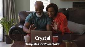  Presentation with senior couple - Slide set with happy senior couple making video background and a tawny brown colored foreground