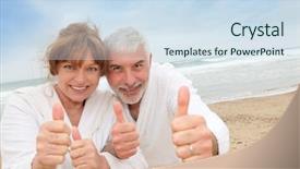  Presentation with senior spa - Presentation design consisting of golden age - happy senior couple on spa background and a sky blue colored foreground