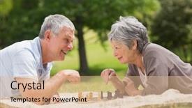  Presentation with senior couple - Slide deck enhanced with happy senior couple playing chess background and a coral colored foreground