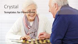  Presentation with happy retirement - Amazing slide set having happy-senior-couple-playing backdrop and a lemonade colored foreground