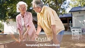  Presentation with senior couple - PPT theme having happy-senior-couple-preparing-barbecue background and a coral colored foreground