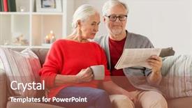  Presentation with mass media - Amazing PPT theme having happy senior couple reading newspaper backdrop and a red colored foreground