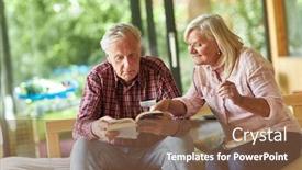  Presentation with happy retirement - PPT layouts with happy-senior-couple-reading background and a tawny brown colored foreground
