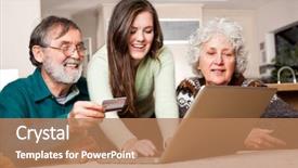  Presentation with active seniors senior couple - Cool new theme with happy senior couple shopping online backdrop and a coral colored foreground