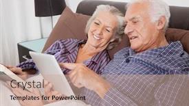  Presentation with using digital tablet - Presentation with happy-senior-couple-using-digital background and a coral colored foreground