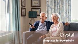  Presentation with television show - Presentation consisting of happy-senior-couple-using-remote background and a coral colored foreground