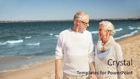  Presentation with family tourism - Cool new slides with happy senior couple walking along backdrop and a lemonade colored foreground