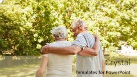  Presentation with old couple walking - Slides having happy-senior-couple-walking-hugging background and a coral colored foreground