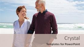  Presentation with senior couple - Slide set having happy-senior-couple-walking background and a soft green colored foreground