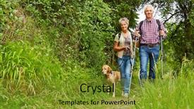  Presentation with walking trail - PPT theme consisting of happy senior couple walking background and a gold colored foreground