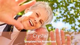  Presentation with senior couple - Colorful slide deck enhanced with happy-senior-couple-waving backdrop and a coral colored foreground