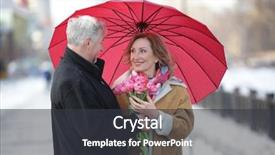  Presentation with under umbrella - Slide set with happy senior couple with bouquet of flowers standing under umbrella background and a dark gray colored foreground