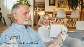  Presentation with relaxation - Slide set featuring happy-senior-couple-with-dog background and a light blue colored foreground