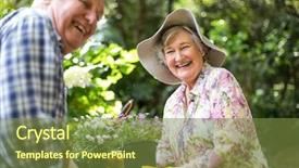  Presentation with flower pots - Audience pleasing presentation design consisting of happy senior couple with flower backdrop and a tawny brown colored foreground
