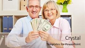  Presentation with active seniors senior couple - Presentation theme enhanced with happy senior couple with money background and a lemonade colored foreground