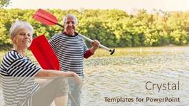  Presentation with senior couple - Audience pleasing presentation consisting of happy-senior-couple-with-oars backdrop and a soft green colored foreground