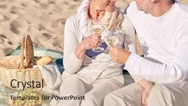  Presentation with shells beach summer holiday - PPT layouts with happy senior couple with picnic background and a lemonade colored foreground