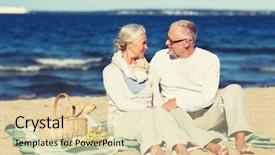  Presentation with shells beach summer holiday - Slide deck enhanced with happy senior couple with picnic background and a lemonade colored foreground