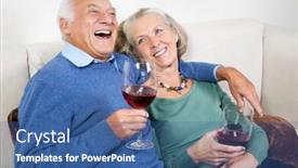  Presentation with senior couple - Colorful presentation enhanced with happy-senior-couple-with-red backdrop and a ocean colored foreground