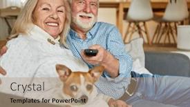  Presentation with remote - PPT layouts featuring happy-senior-couple background and a coral colored foreground