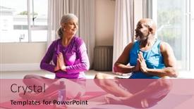  Presentation with senior couple - Presentation featuring happy-senior-diverse-couple-practicing background and a  colored foreground